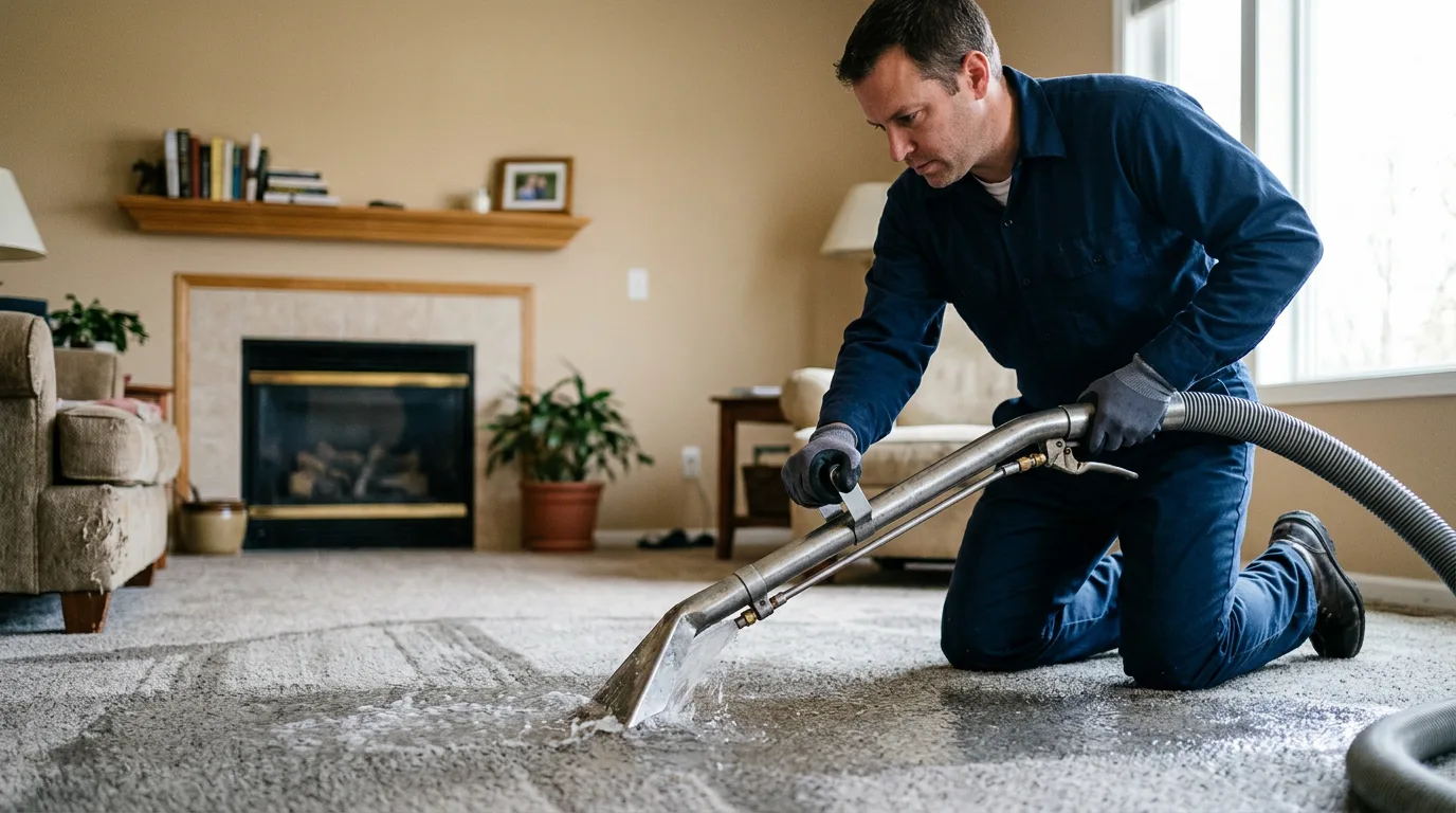 Water damage restoration technician working near Cawker City, KS